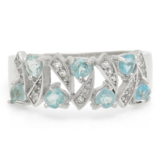 Anillo de Plata con Apatita azul de Madagascar y Topacio Blanco