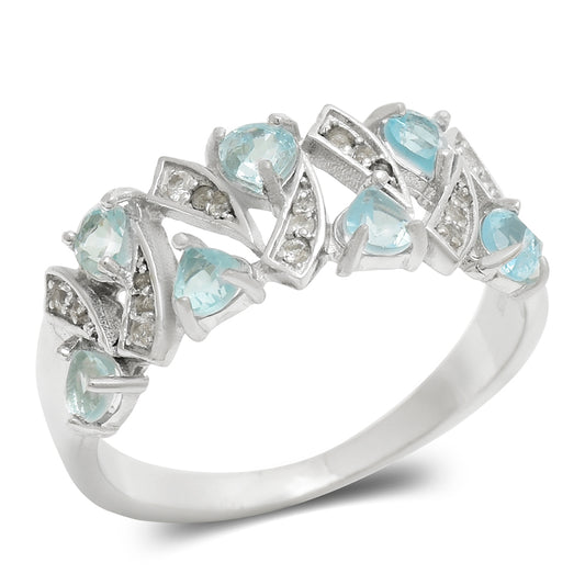Anillo de Plata con Apatita azul de Madagascar y Topacio Blanco