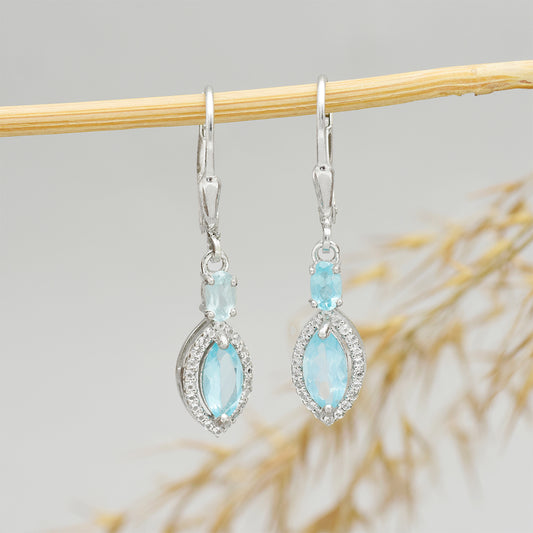 Pendientes de Plata con Apatita azul de Madagascar y Topacio Blanco