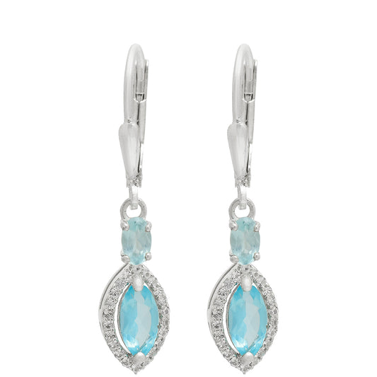 Pendientes de Plata con Apatita azul de Madagascar y Topacio Blanco