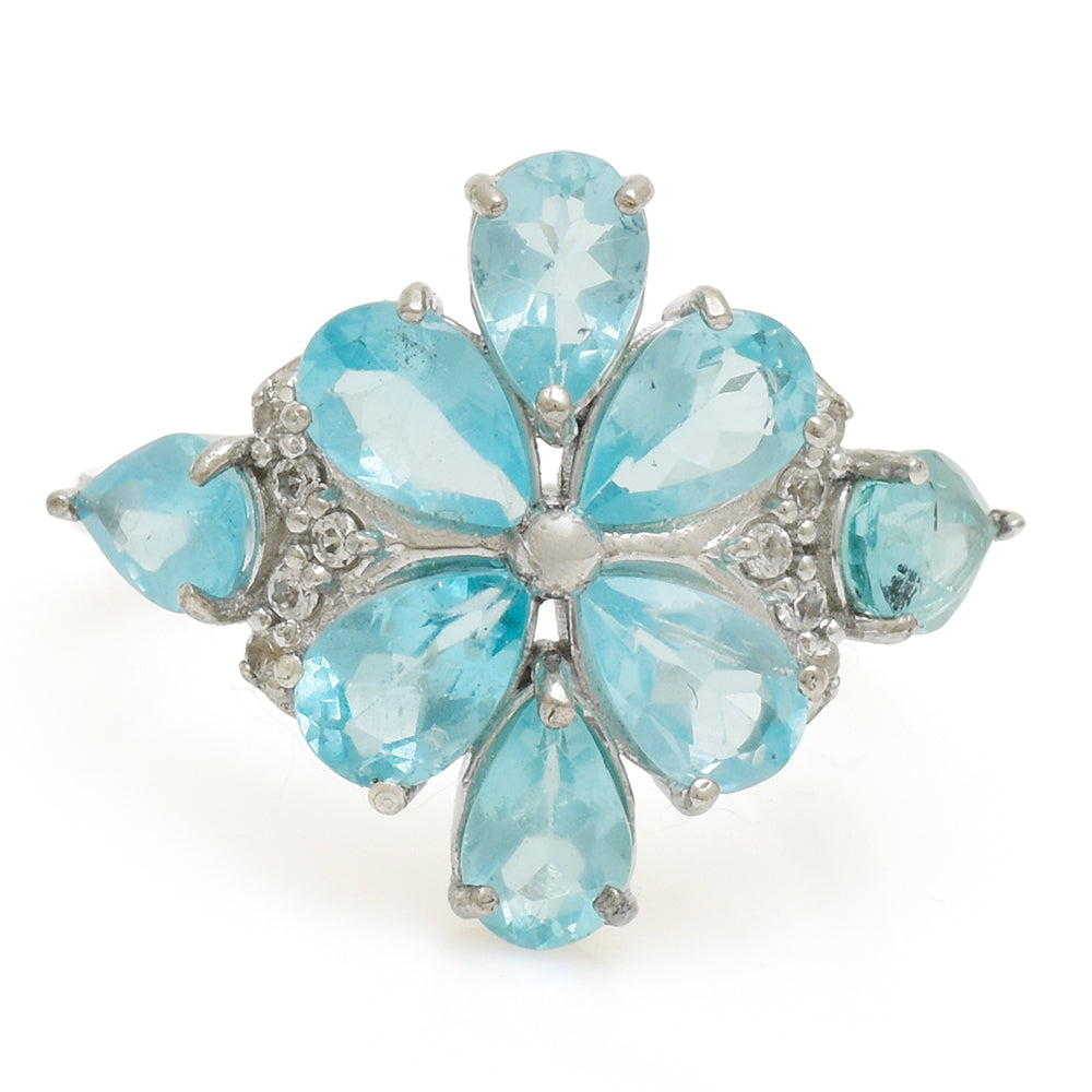 Anillo de Plata con Apatita azul de Madagascar y Topacio Blanco