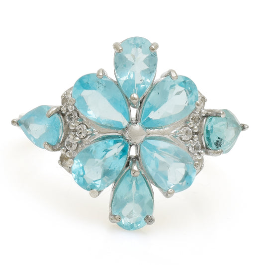 Anillo de Plata con Apatita azul de Madagascar y Topacio Blanco