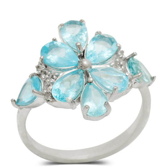 Anillo de Plata con Apatita azul de Madagascar y Topacio Blanco