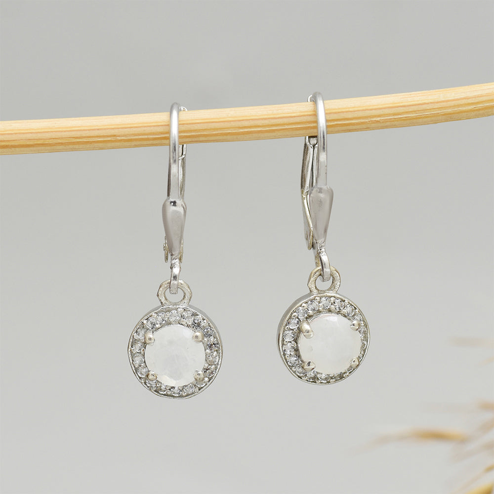 Pendientes de Plata con Piedra Lunar Arco Iris y Topacio Blanco 1 