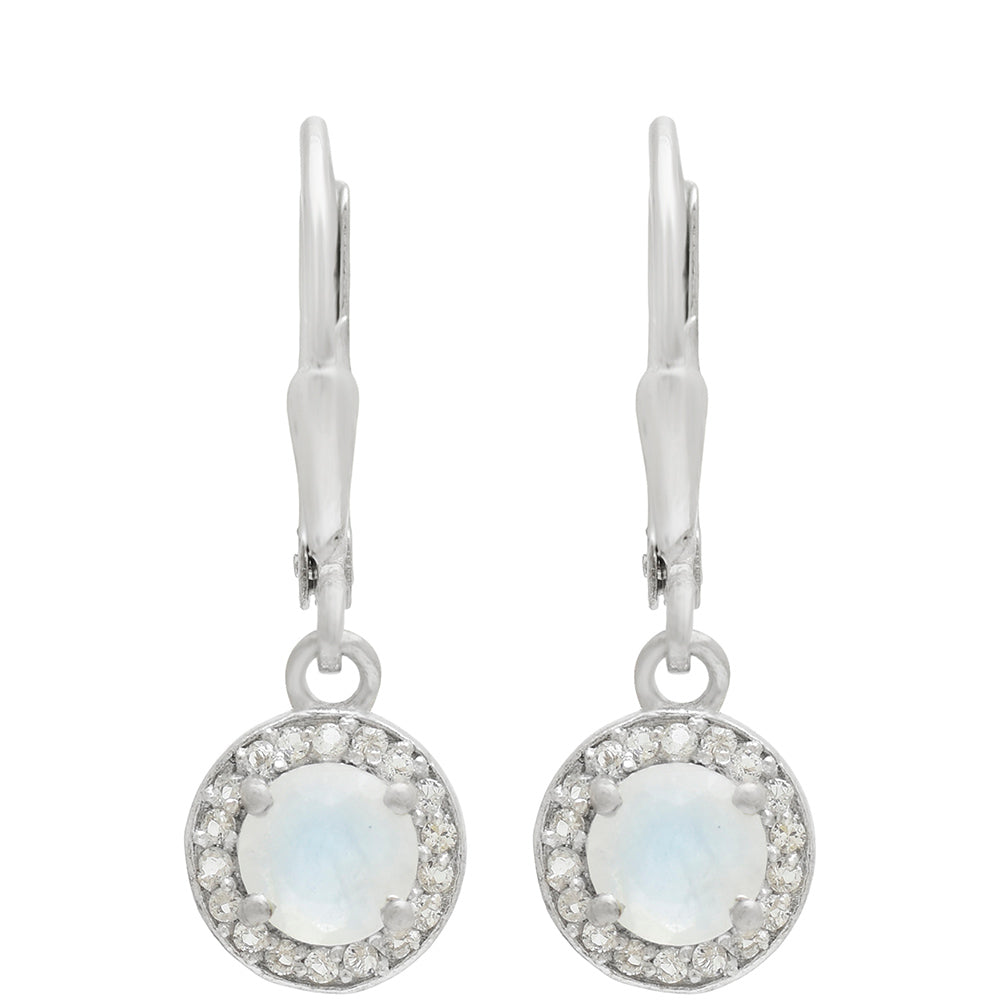 Pendientes de Plata con Piedra Lunar Arco Iris y Topacio Blanco 2 