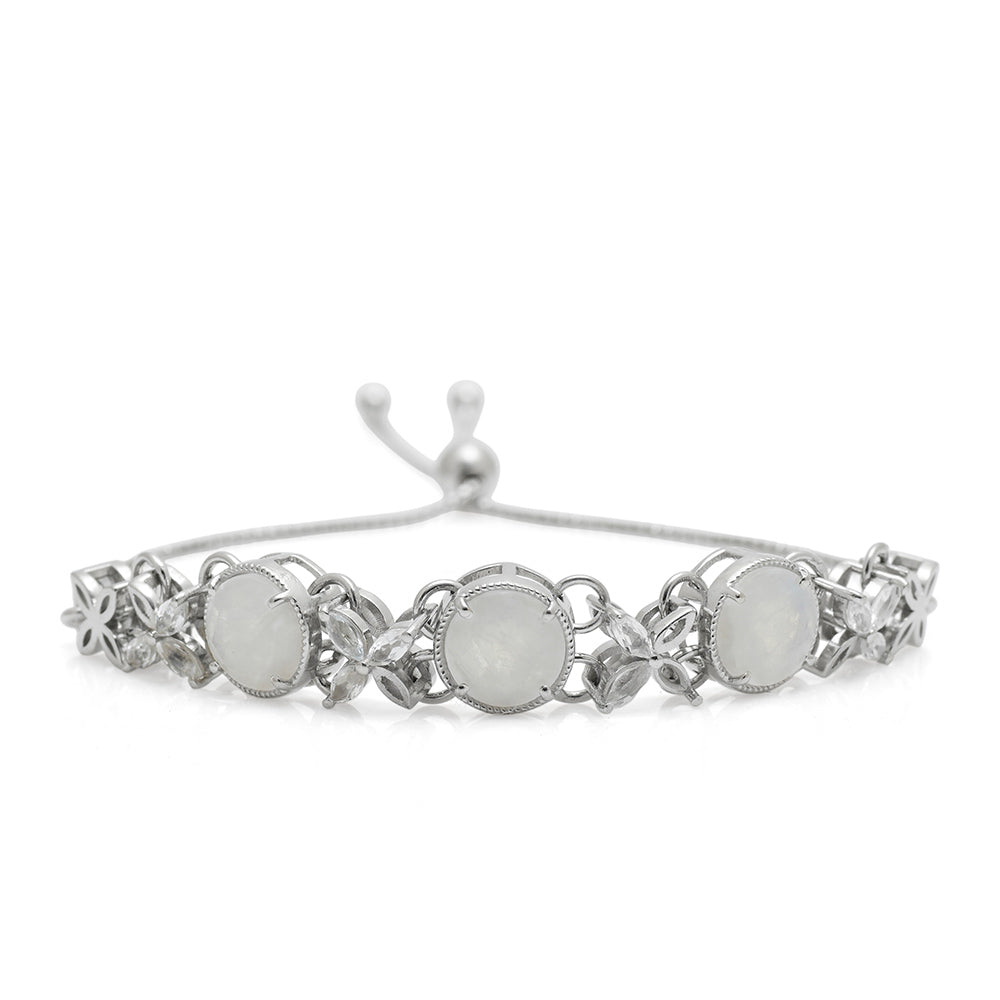 Pulsera de Plata con Piedra Lunar Arco Iris y Topacio Blanco