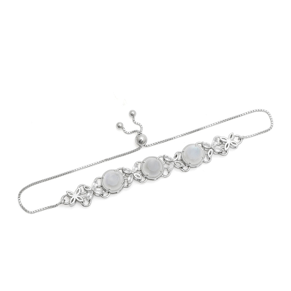 Pulsera de Plata con Piedra Lunar Arco Iris y Topacio Blanco
