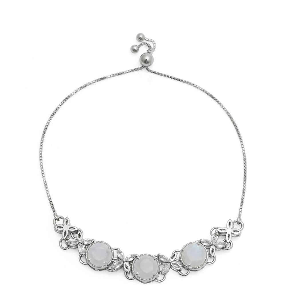 Pulsera de Plata con Piedra Lunar Arco Iris y Topacio Blanco 2 