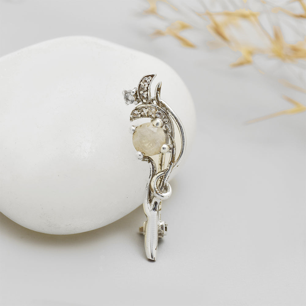 Broche de Plata con Piedra Lunar Arco Iris y Topacio Blanco 1 
