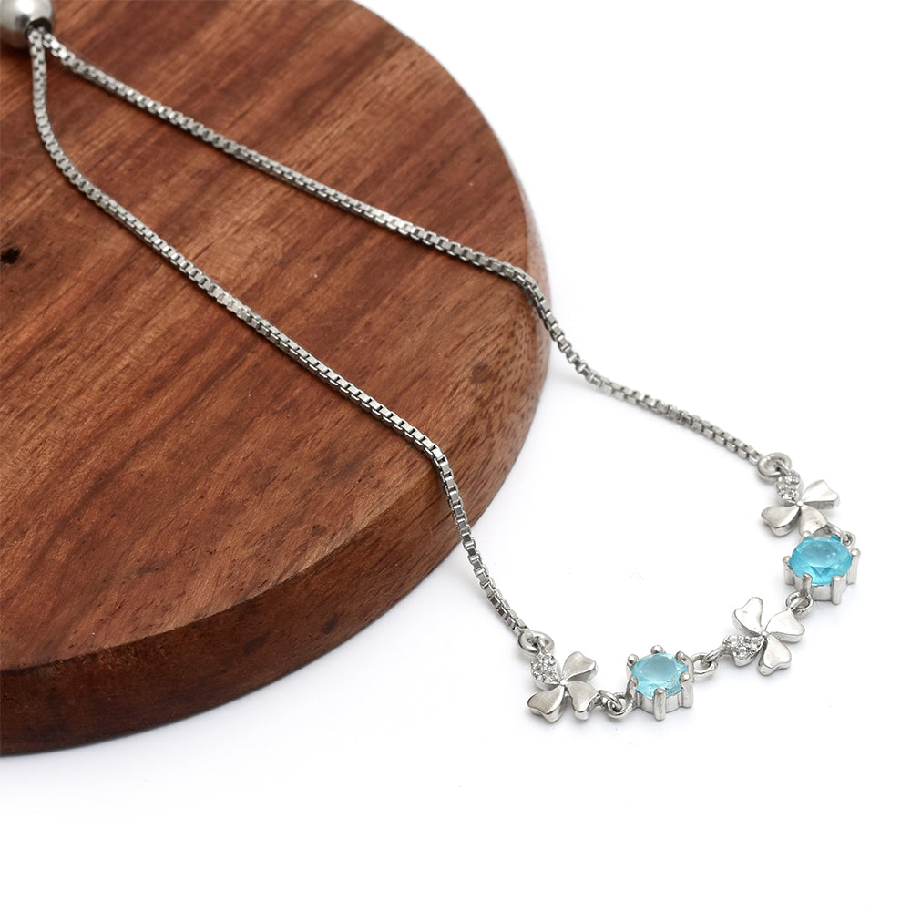 Pulsera de Plata con Apatita azul de Madagascar y Topacio Blanco 3 