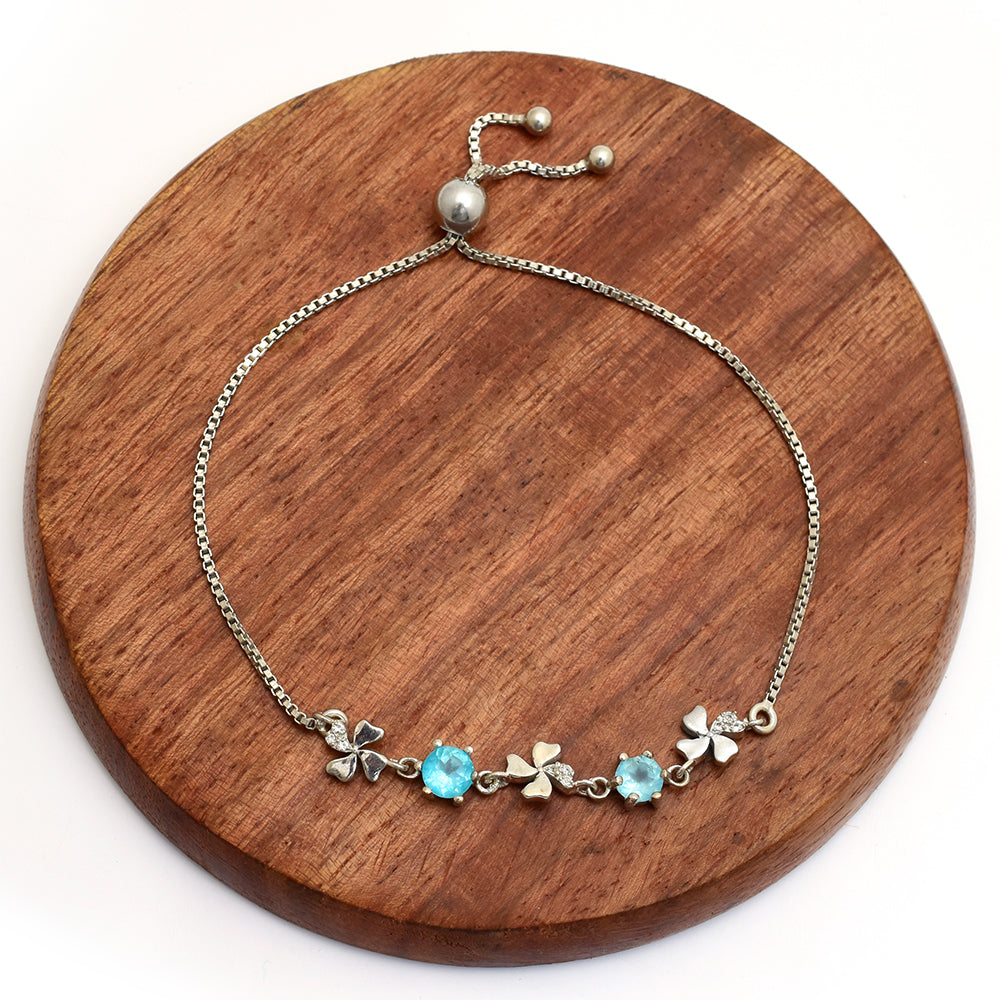 Pulsera de Plata con Apatita azul de Madagascar y Topacio Blanco 1 