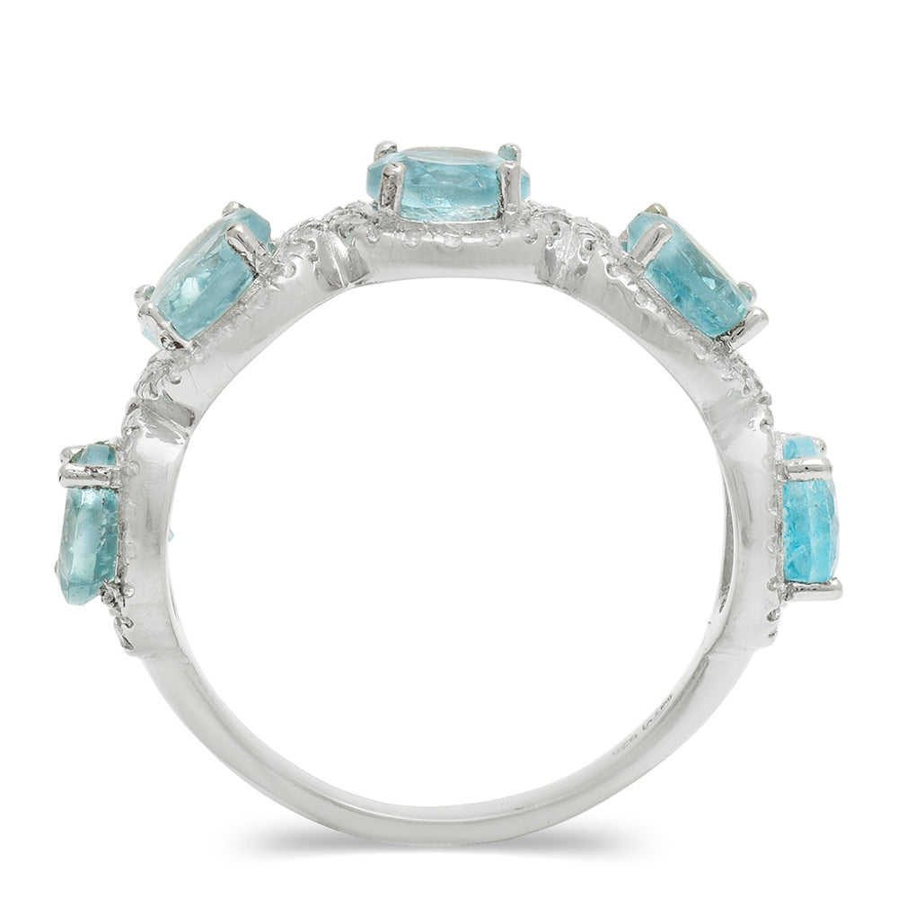 Anillo de Plata con Apatita azul de Madagascar y Topacio Blanco