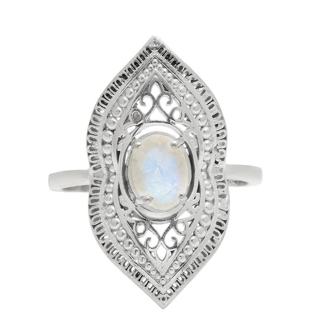 Anillo de Plata con Piedra Lunar Arco Iris 1 