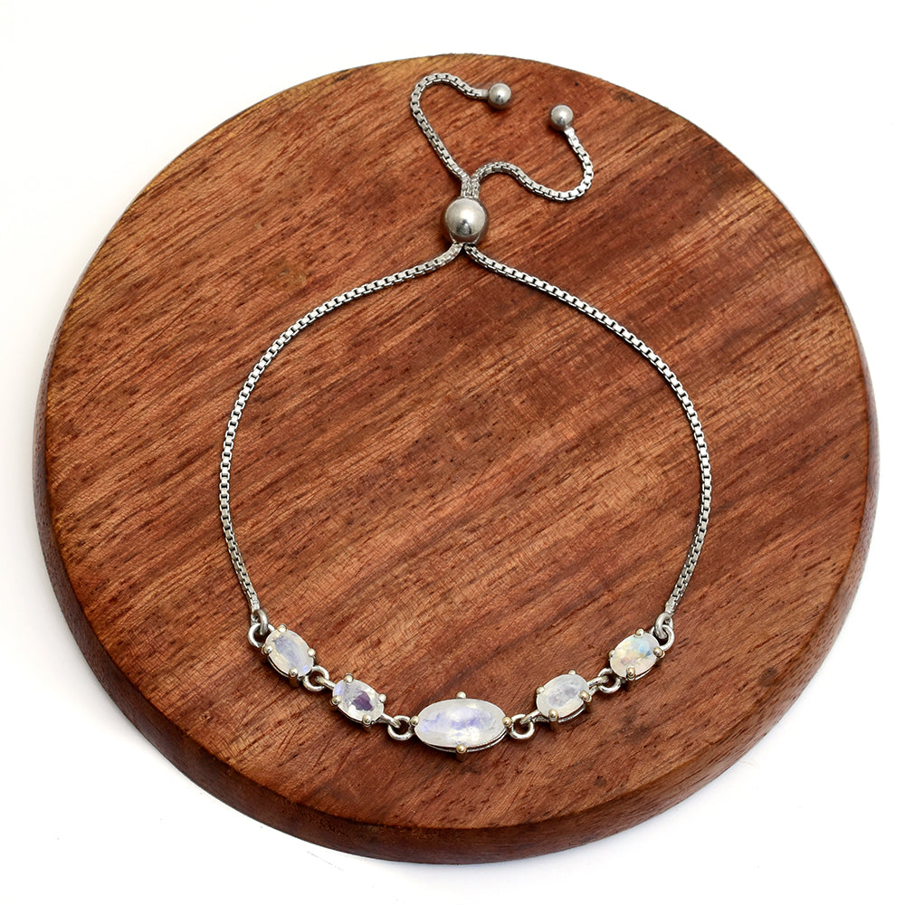 Pulsera de Plata con Piedra Lunar Arco Iris