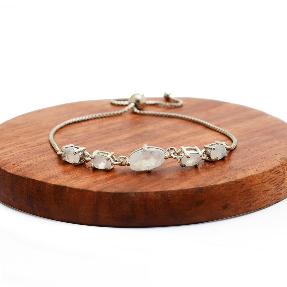 Pulsera de Plata con Piedra Lunar Arco Iris
