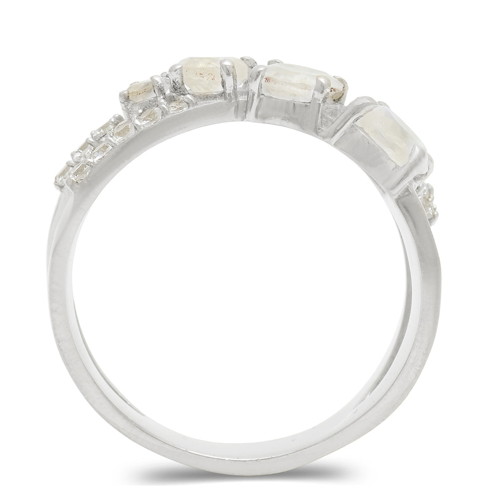 Anillo de Plata con Piedra Lunar Arco Iris y Topacio Blanco 3 
