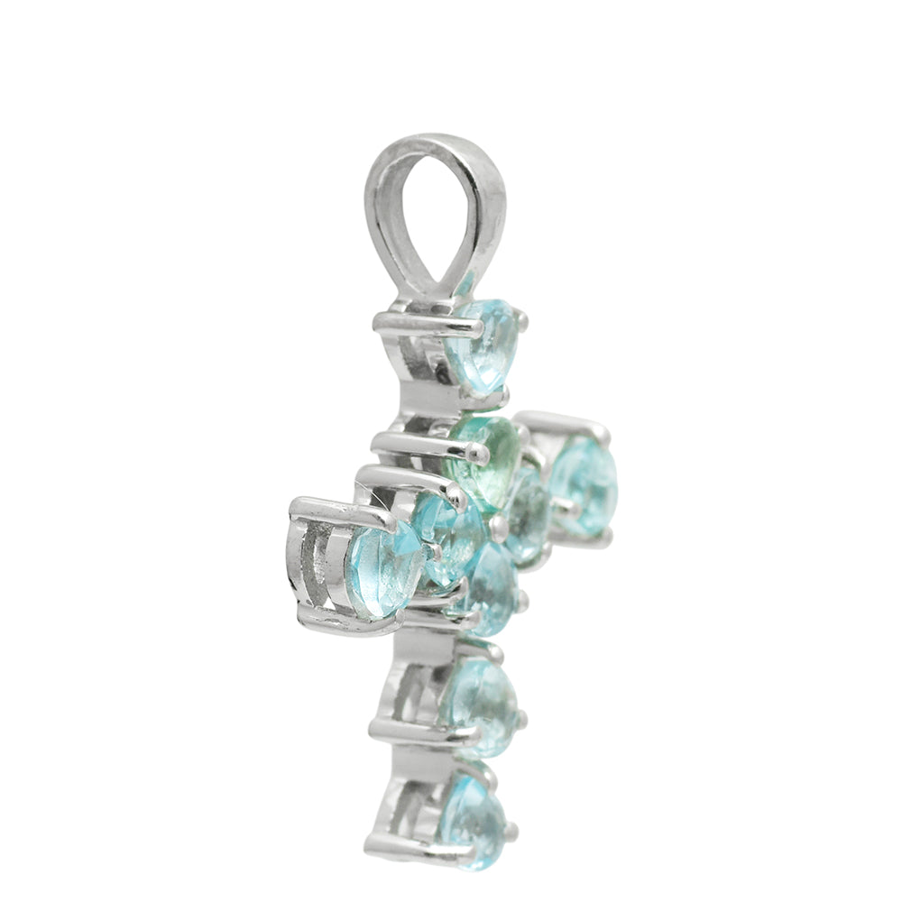 Cruz Colgante de Plata con Apatita azul de Madagascar