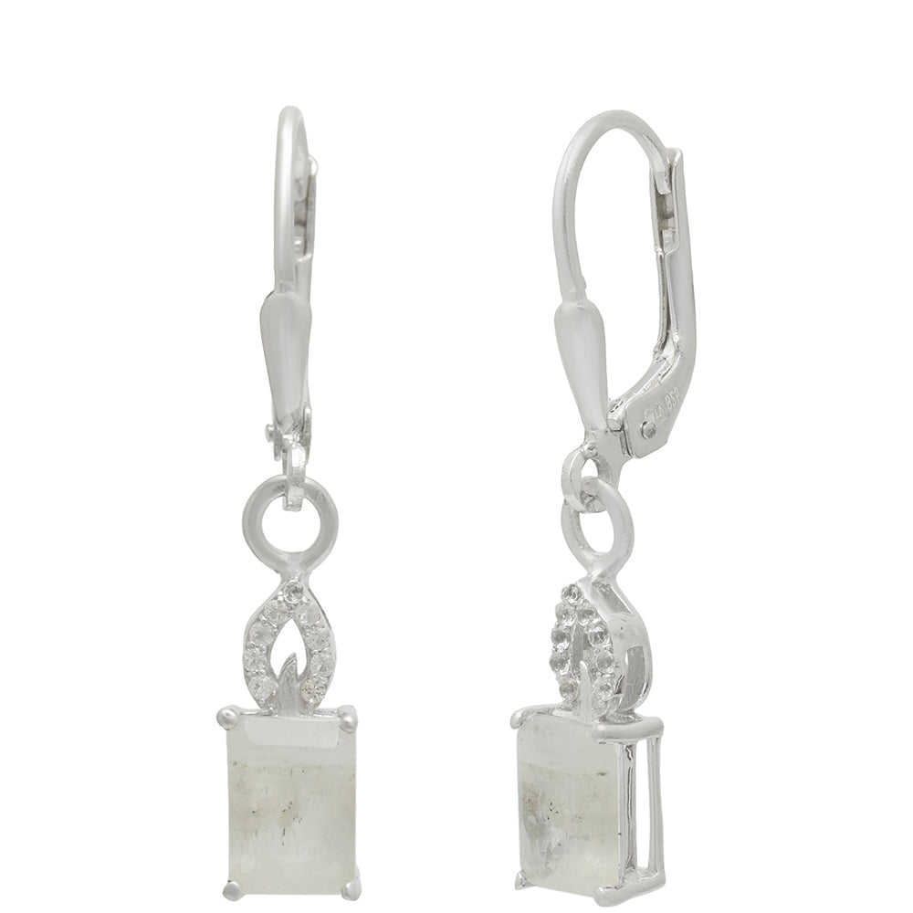 Pendientes de Plata con Piedra Lunar Arco Iris y Topacio Blanco 3 