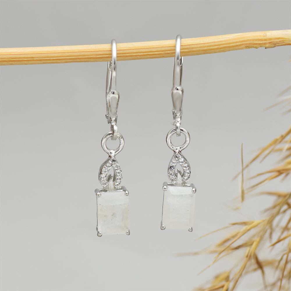Pendientes de Plata con Piedra Lunar Arco Iris y Topacio Blanco 1 