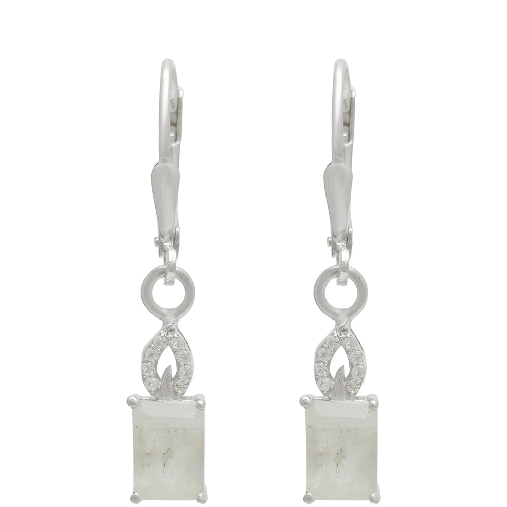 Pendientes de Plata con Piedra Lunar Arco Iris y Topacio Blanco