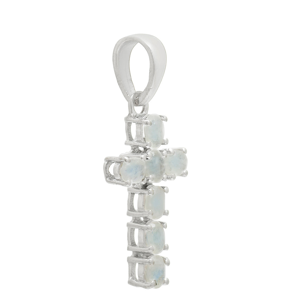 Cruz Colgante de Plata con Piedra Lunar Arco Iris 2 