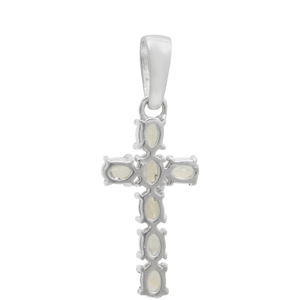 Cruz Colgante de Plata con Piedra Lunar Arco Iris