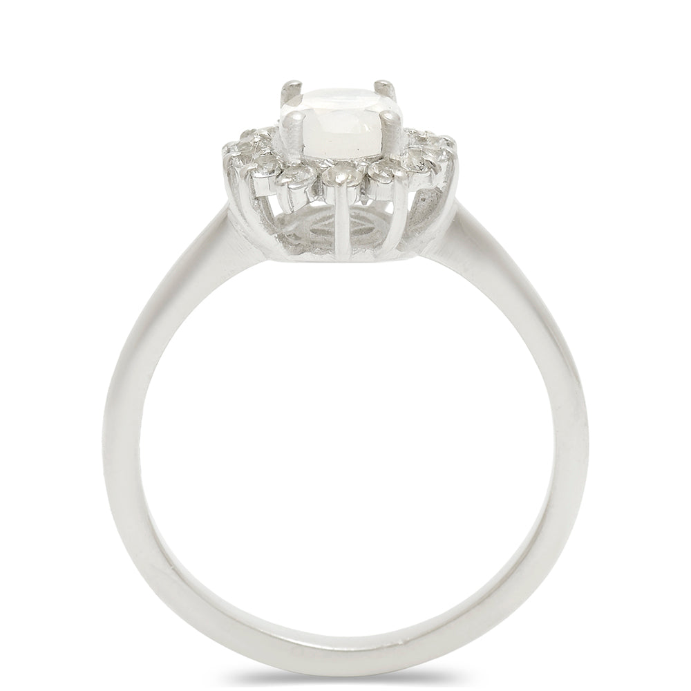 Anillo de Plata con Piedra Lunar Arco Iris y Topacio Blanco