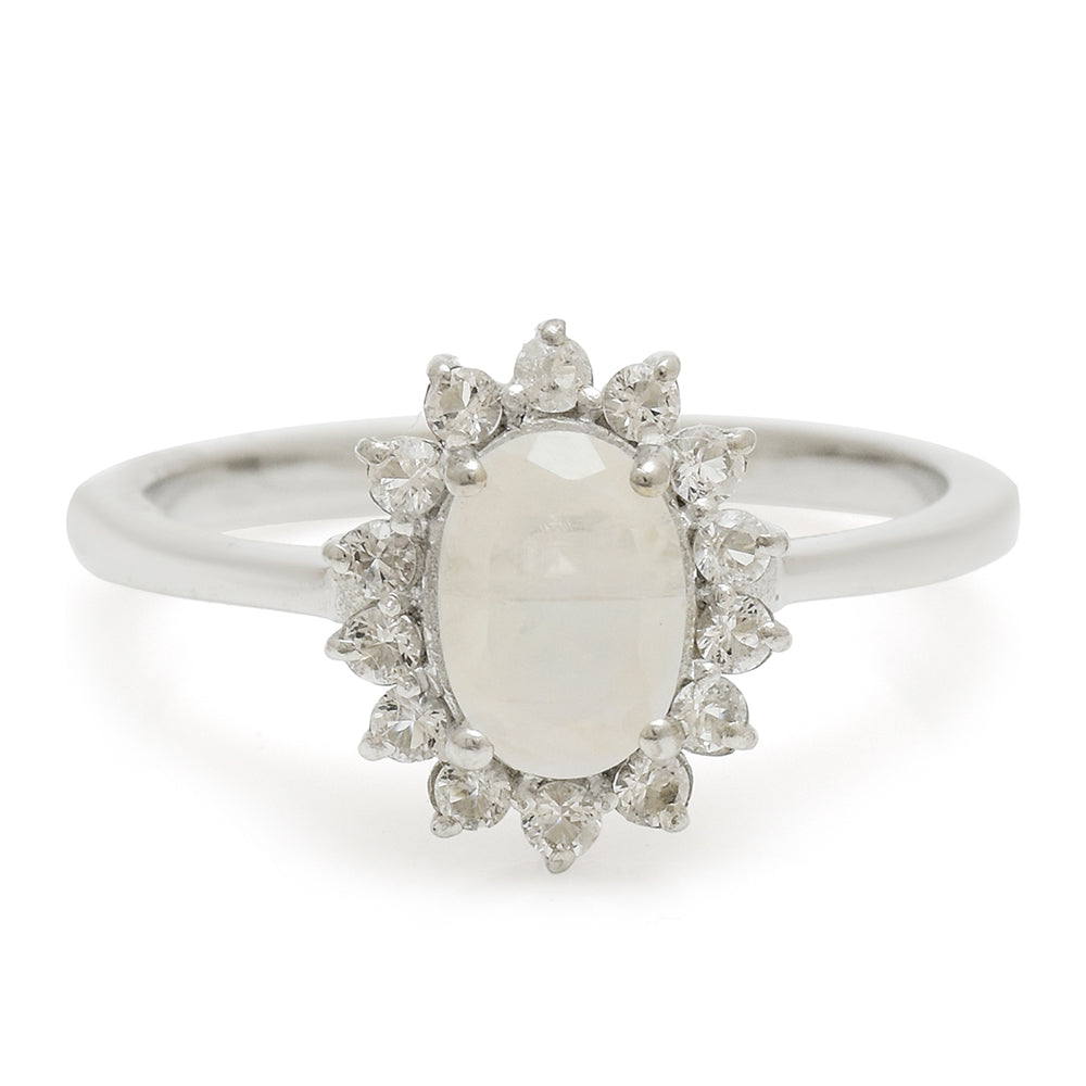 Anillo de Plata con Piedra Lunar Arco Iris y Topacio Blanco 1 