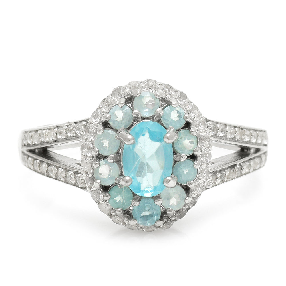Anillo de Plata con Apatita azul de Madagascar y Topacio Blanco 1 