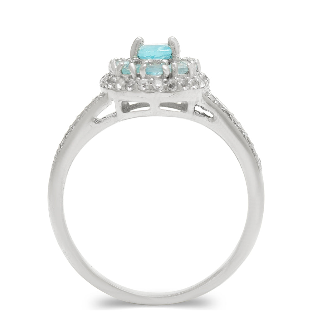 Anillo de Plata con Apatita azul de Madagascar y Topacio Blanco 2 
