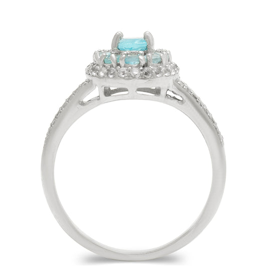 Anillo de Plata con Apatita azul de Madagascar y Topacio Blanco