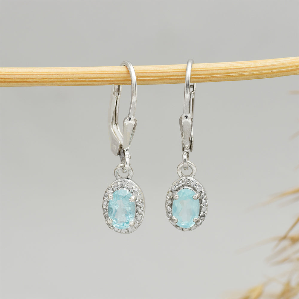 Pendientes de Plata con Apatita azul de Madagascar y Topacio Blanco