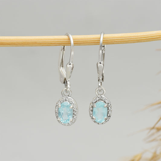 Pendientes de Plata con Apatita azul de Madagascar y Topacio Blanco