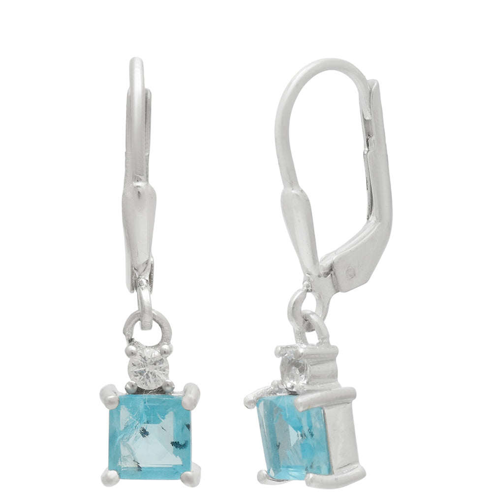 Pendientes de Plata con Apatita azul de Madagascar y Topacio Blanco