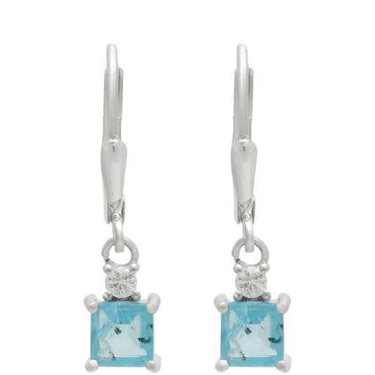Pendientes de Plata con Apatita azul de Madagascar y Topacio Blanco