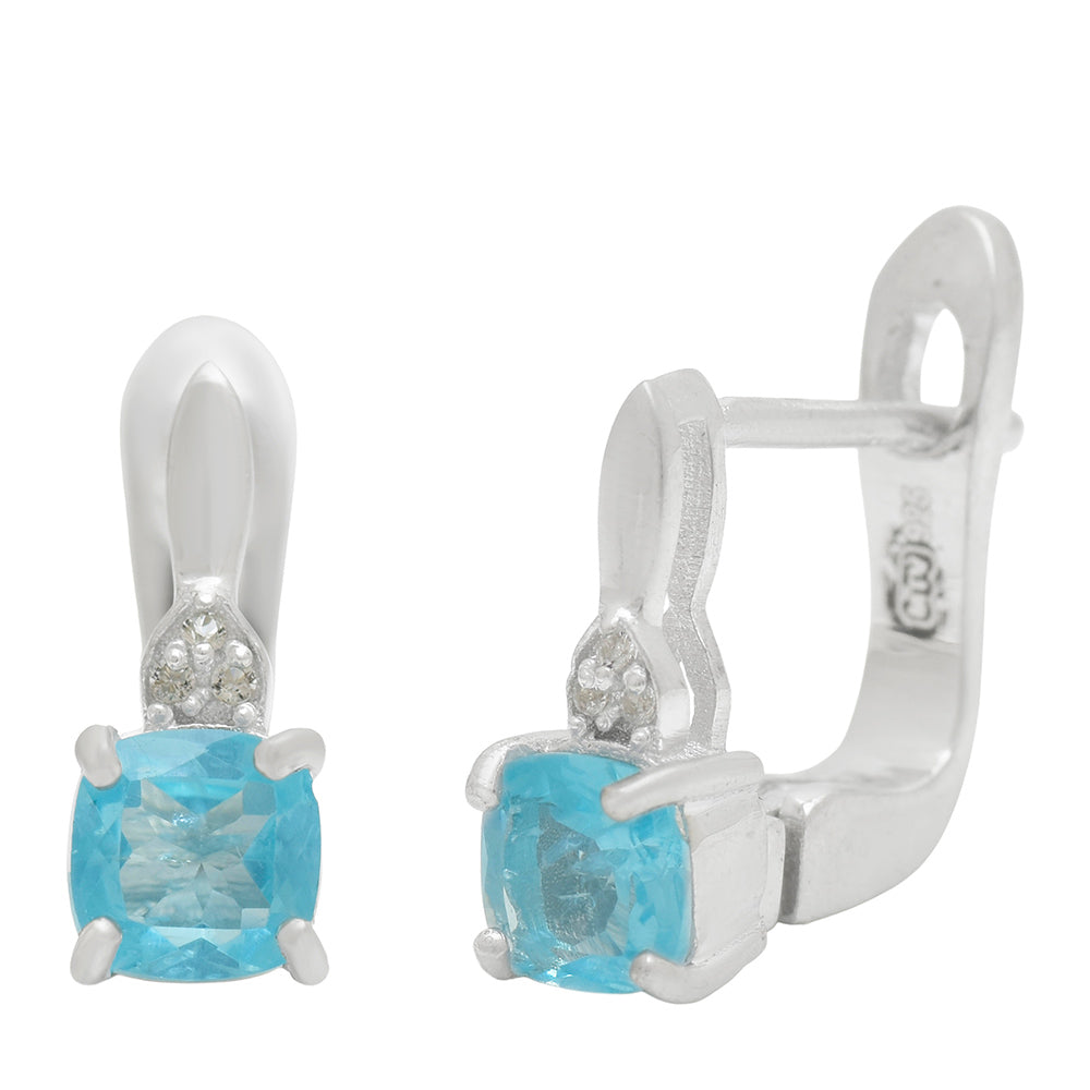 Pendientes de Plata con Apatita azul de Madagascar y Topacio Blanco 2 