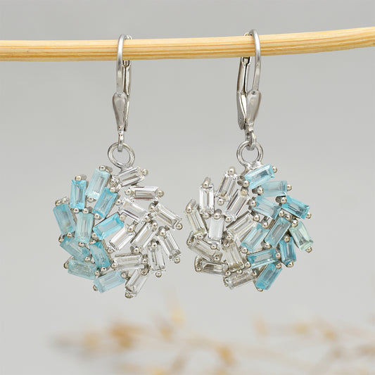 Pendientes de Plata con Apatita azul de Madagascar y Topacio Blanco