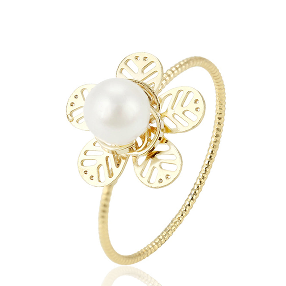 Anillo de Aleación Bañado en Oro con Perla de cristal 1 