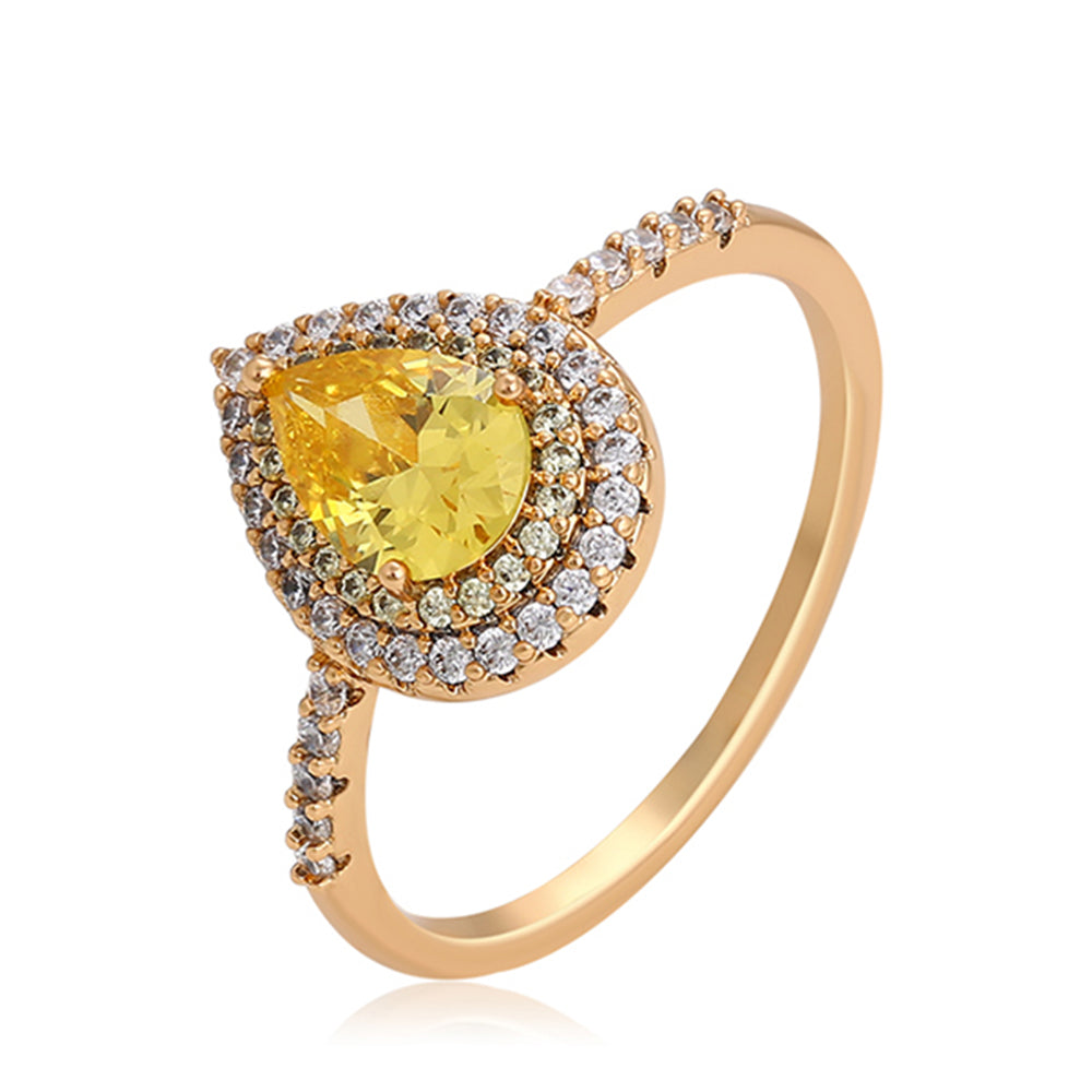 Anillo de Aleación Bañado en Oro con Cristal Emporia® Amarillo y Cristal Emporia® Blanco 1 