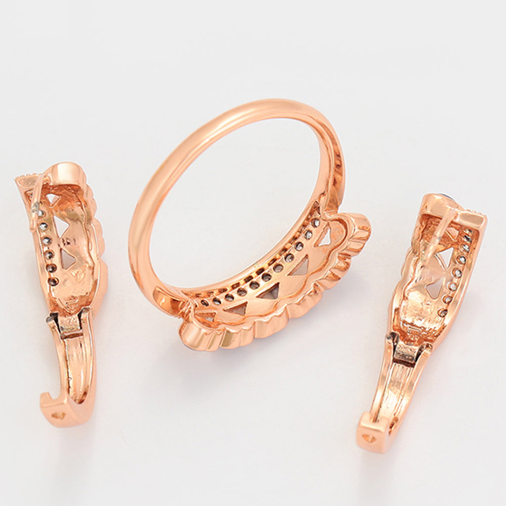 Conjunto de Aleación Bañado en Oro con Cristal Emporia® Púrpura ( Pendientes +Anillo )