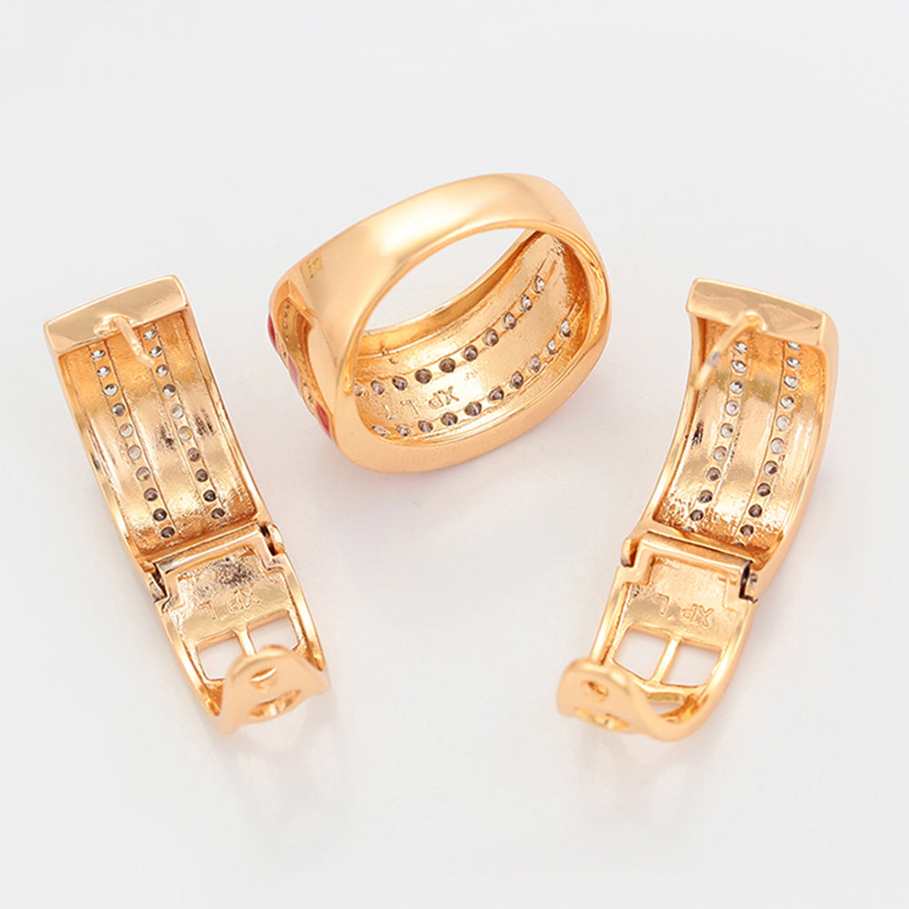 Conjunto de Aleación Bañado en Oro con Cristal Emporia® Rojo y Cristal Emporia® Blanco ( Pendientes +Anillo ) 5 