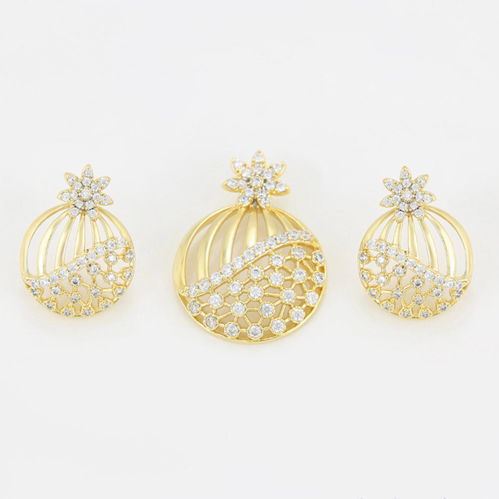 Conjunto de Aleación Bañado en Oro con Cristal Emporia® Blanco ( Pendientes +Colgante ) 3 