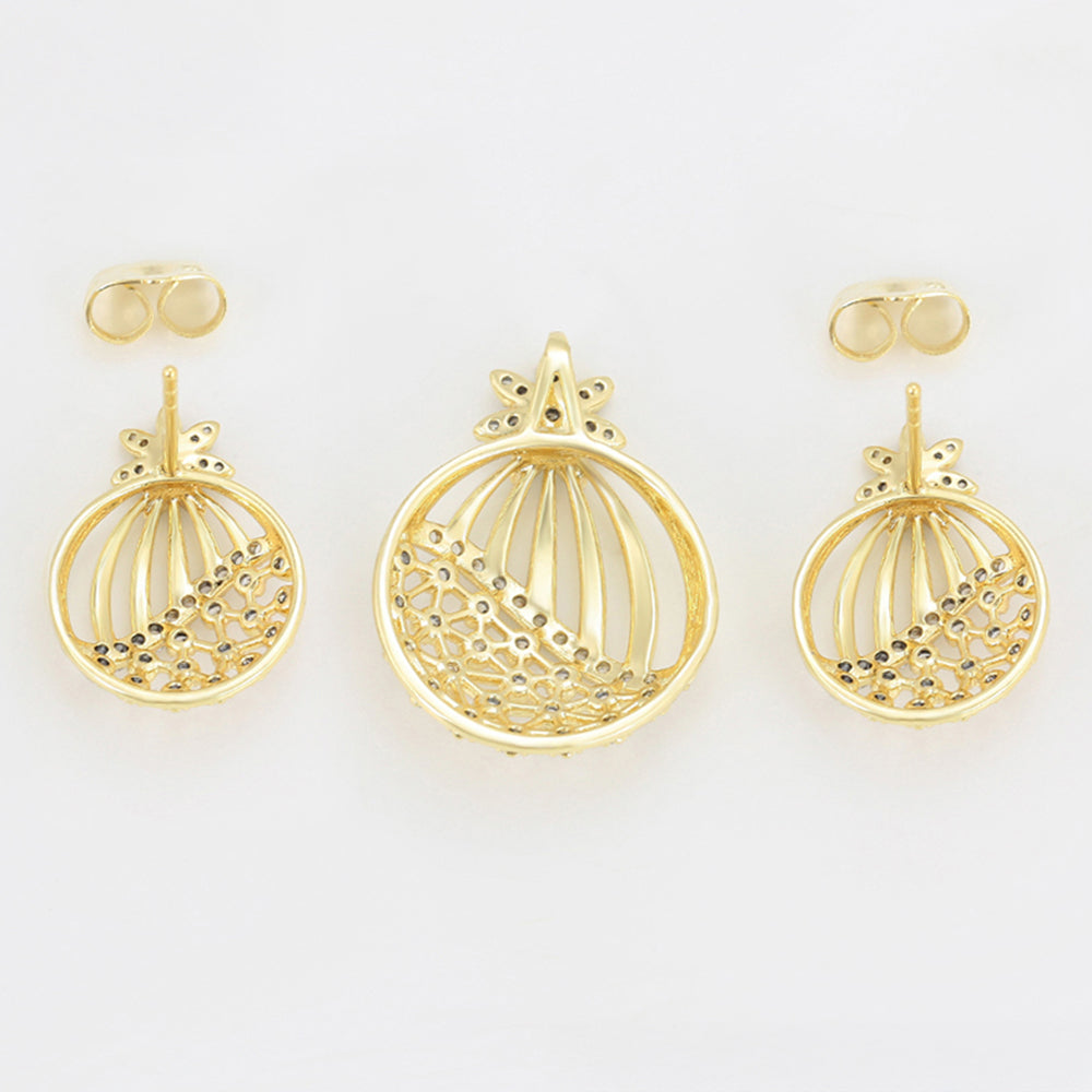 Conjunto de Aleación Bañado en Oro con Cristal Emporia® Blanco ( Pendientes +Colgante ) 8 