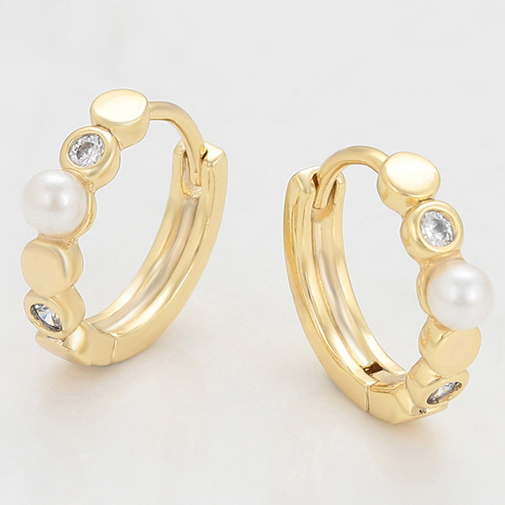 Pendientes de Aleación Bañado en Oro con Cristal Emporia® Blanco y Perla de cristal