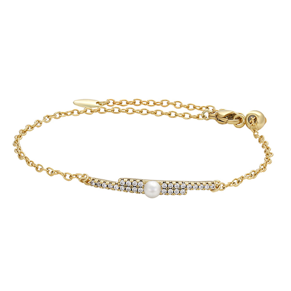 Pulsera de Aleación Bañado en Oro con Perla de cristal y Cristal Emporia® Blanco 1 