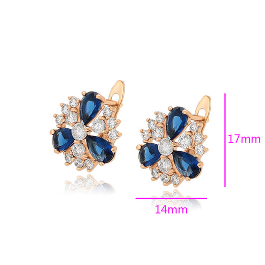 Pendientes de Aleación Bañado en Oro con Cristal Emporia® Azul y Cristal Emporia® Blanco