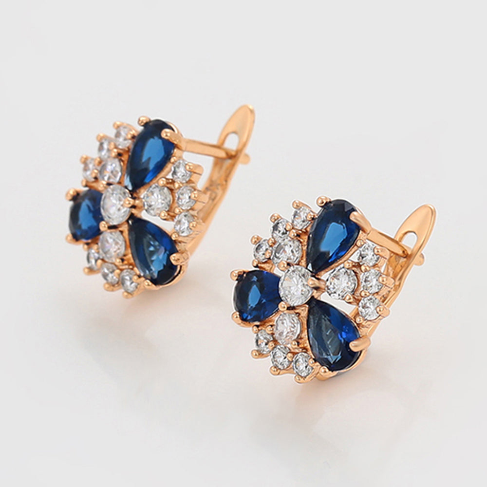 Pendientes de Aleación Bañado en Oro con Cristal Emporia® Azul y Cristal Emporia® Blanco 5 