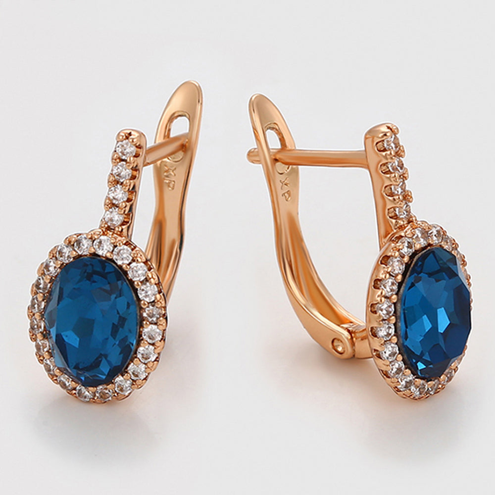 Pendientes de Aleación Bañado en Oro con Cristal Emporia® Azul y Cristal Emporia® Blanco 6 