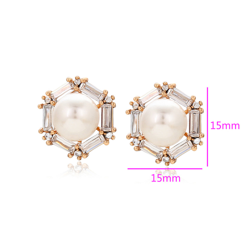 Pendientes de Aleación Bañado en Oro con Perla de cristal y Cristal Emporia® Blanco