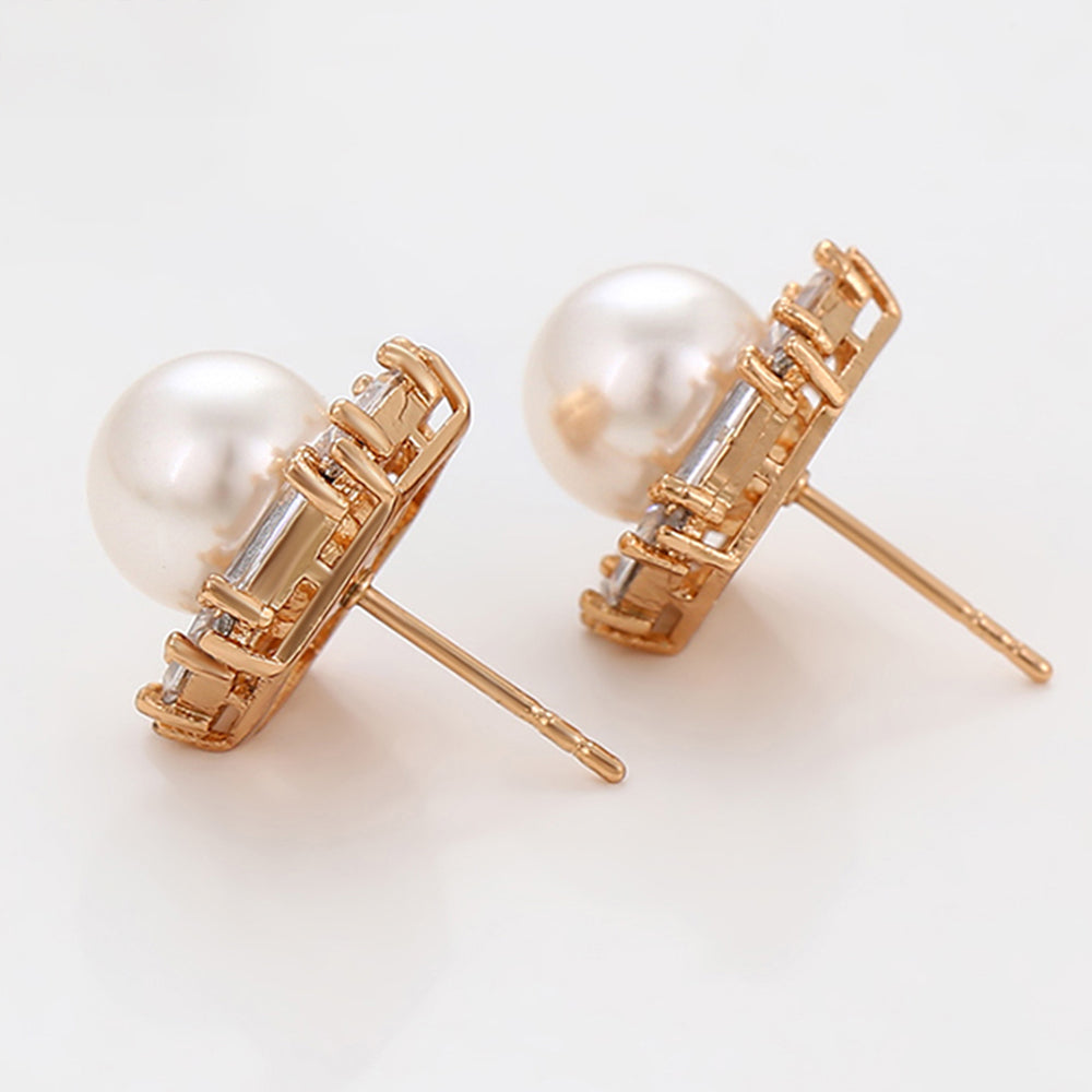 Pendientes de Aleación Bañado en Oro con Perla de cristal y Cristal Emporia® Blanco